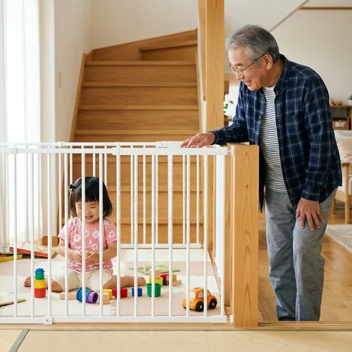 孫が遊びに来る家に。PLUSiiNEのベビーゲートで階段とキッチンを安全に