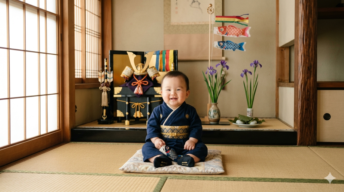 初節句のお祝いに ― mocmof 袴ロンパース＆ベビー兜セットで「最高の一枚」を