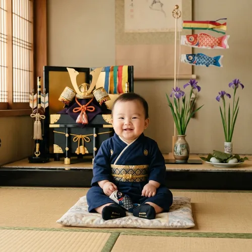 初節句のお祝いに ― mocmof 袴ロンパース＆ベビー兜セットで「最高の一枚」を